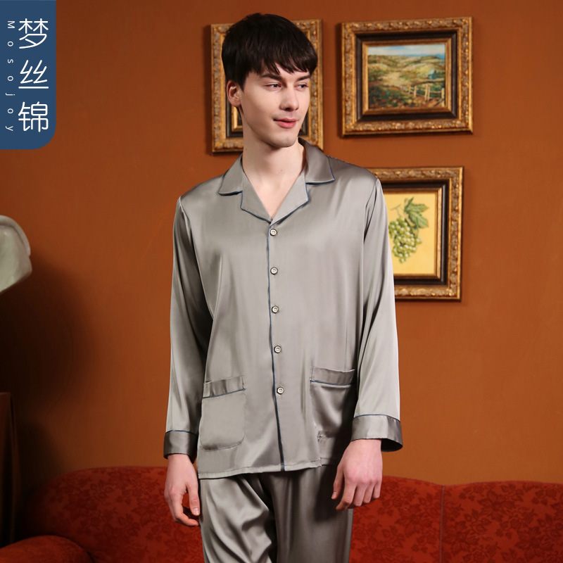 Heren Pyjama Revers Lange Mouwen Broeken Loungewear