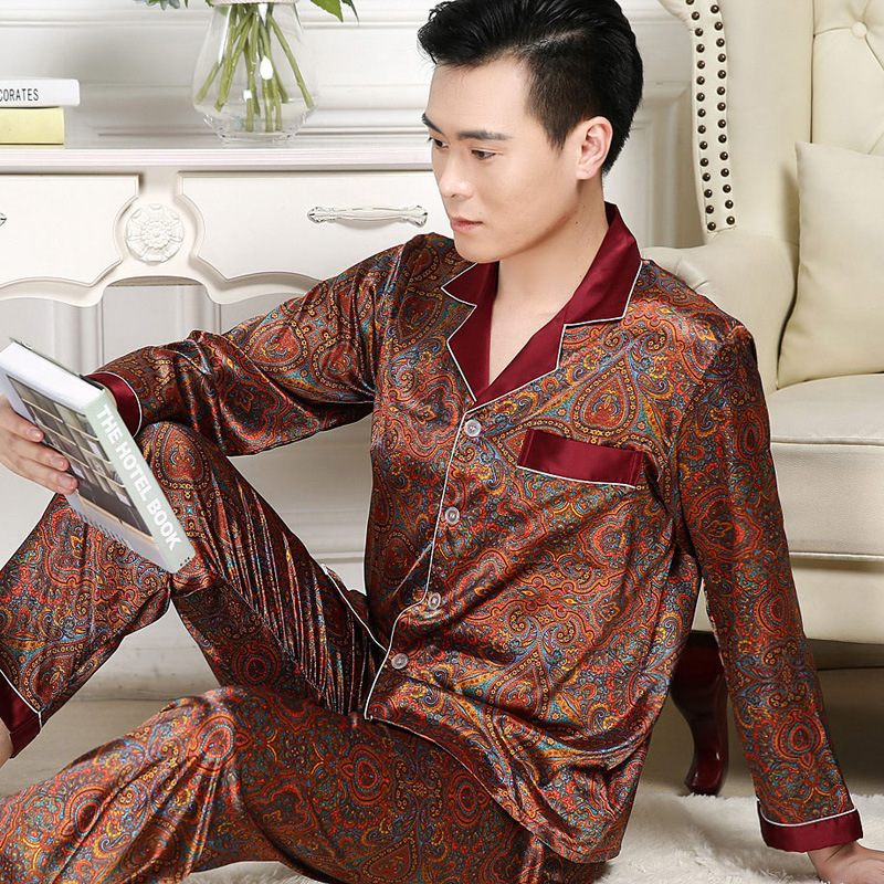 Heren Pyjama Zijden Sets Patronen Lange Mouwen Homewear