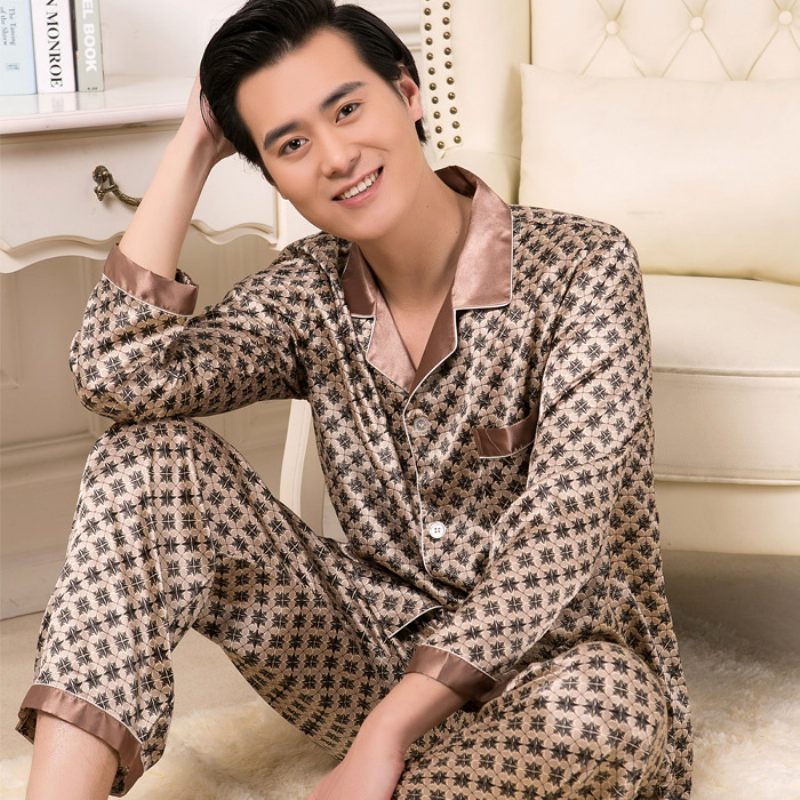 Heren Pyjama Zijden Sets Patronen Lange Mouwen Homewear