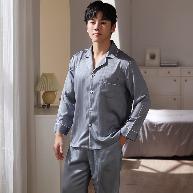 Herenpyjama Tweedelige Dunne Strepen Casual Homewear-sets