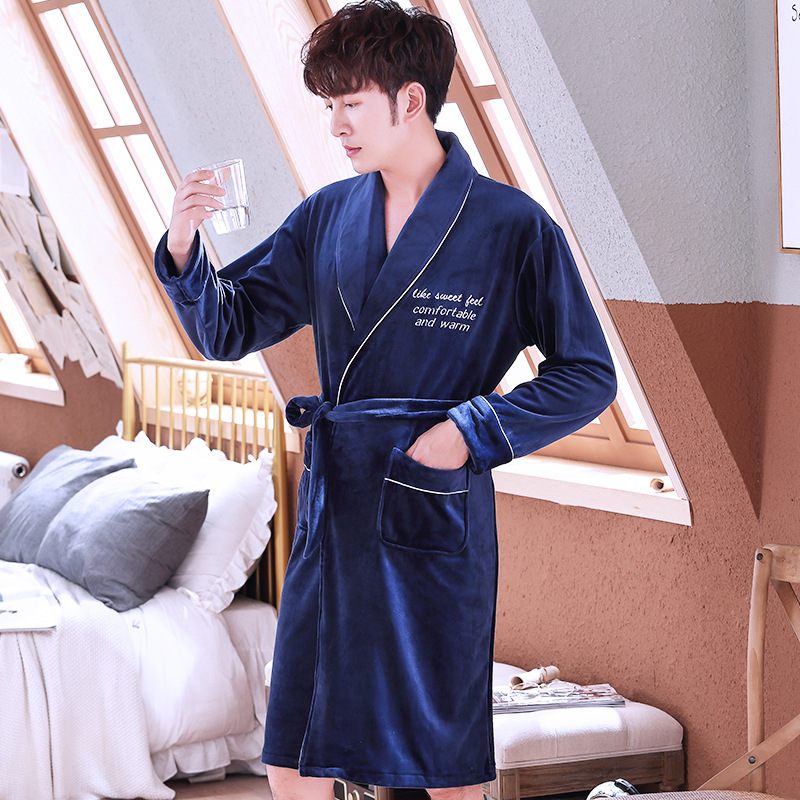 Homewear Voor Heren Zachte Mode Casual Warme Nachtjapon