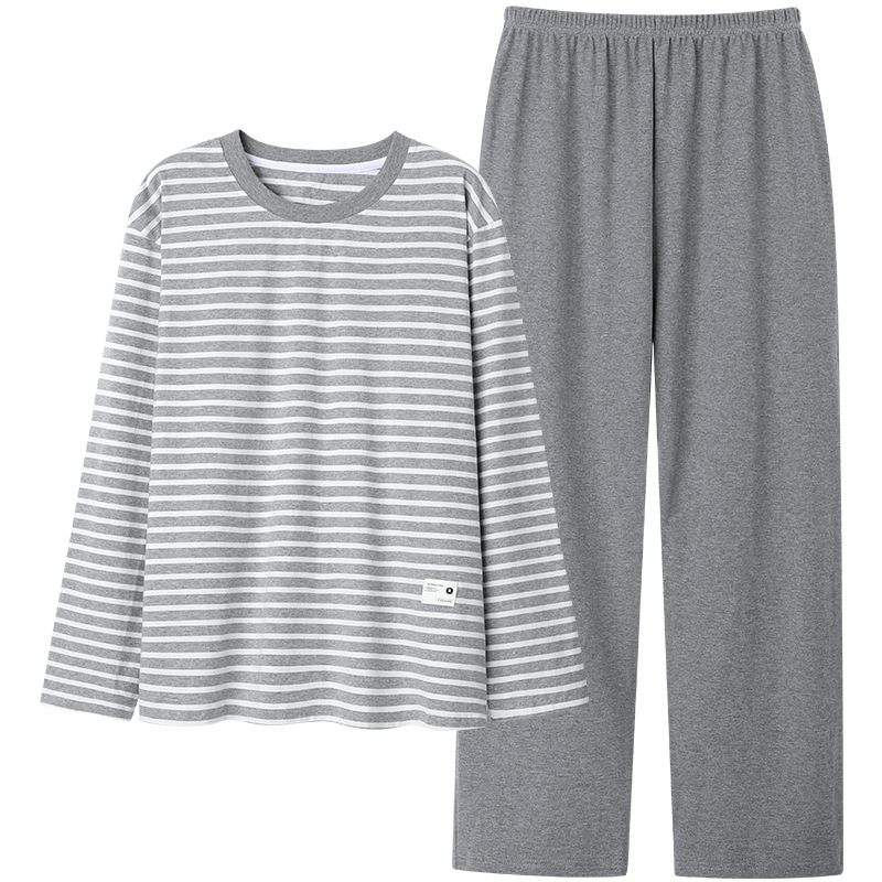 Katoenen Pyjama Heren Casual Gestreepte Comfortabele Losse Homewear Set