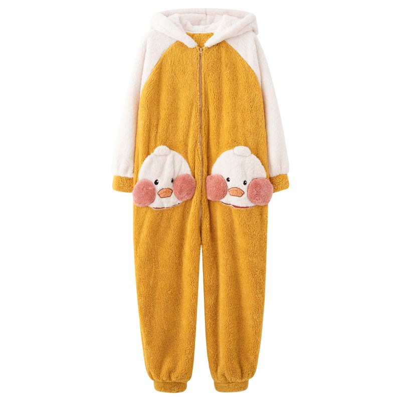 Pyjama Uit Één Stuk Plus Fleece Verdikte Cartoon Schattige Flanellen Huiskleding Voor Heren