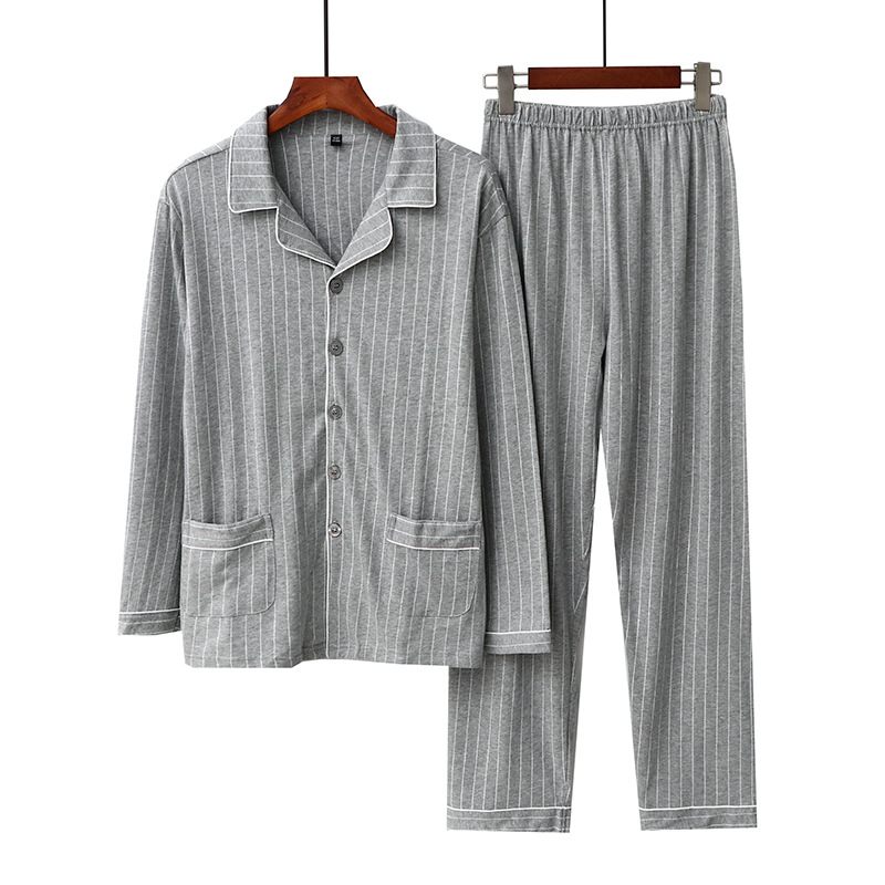 Pyjama Voor Heren Lange Mouw Revers Vest Losvallend Casual