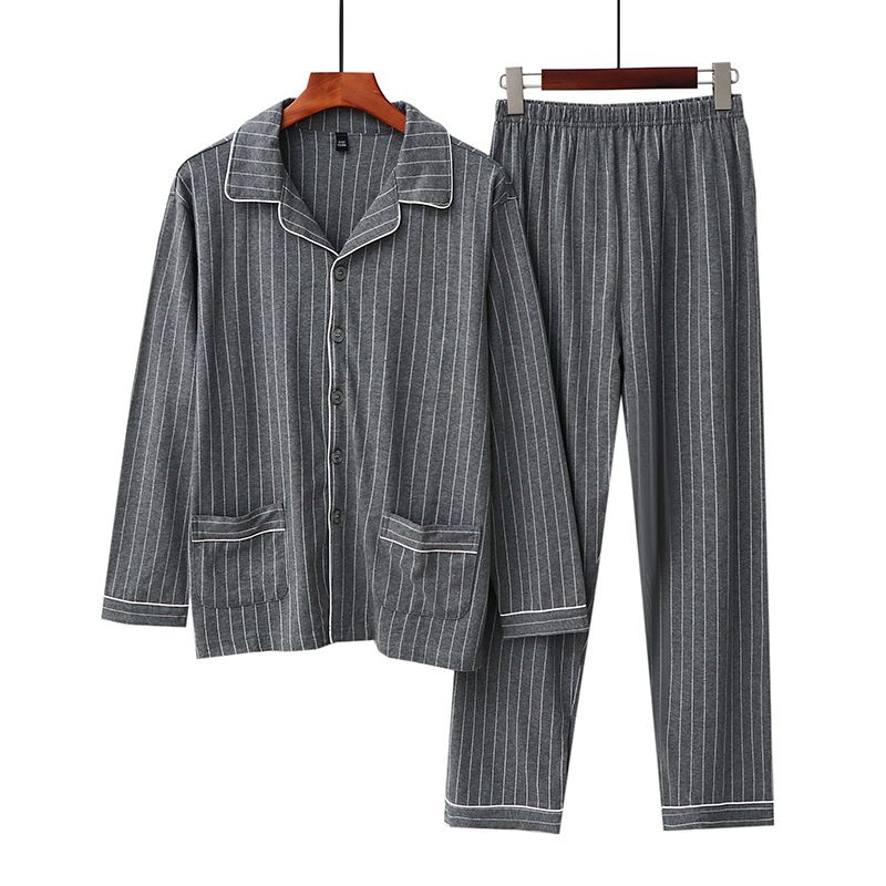 Pyjama Voor Heren Lange Mouw Revers Vest Losvallend Casual