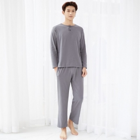 Pyjama's Voor Heren Dunne Katoenen Homewear-sets Met Lange Mouwen