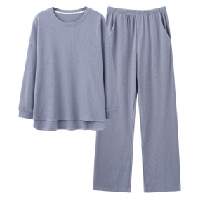 Pyjama's Voor Heren Effen Kleur Casual Losse Ronde Hals Lange Mouwen Broek Homewear Suits