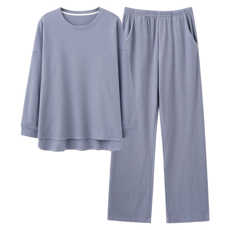 Pyjama's Voor Heren Effen Kleur Casual Losse Ronde Hals Lange Mouwen Broek Homewear Suits