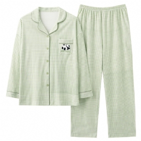 Pyjama's Voor Heren Lange Mouwen Dunne Katoenen Panda-loungewear