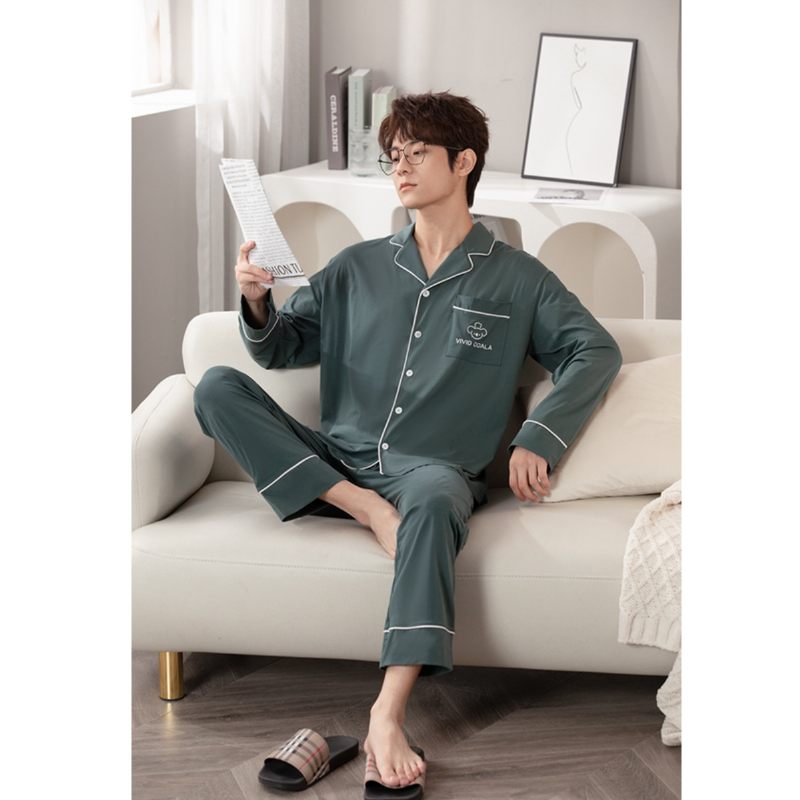 Temperament Herenpyjama Vest Lange Mouwen Comfortabele Set Homewear