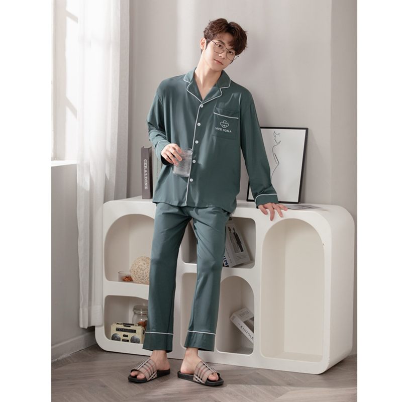 Temperament Herenpyjama Vest Lange Mouwen Comfortabele Set Homewear