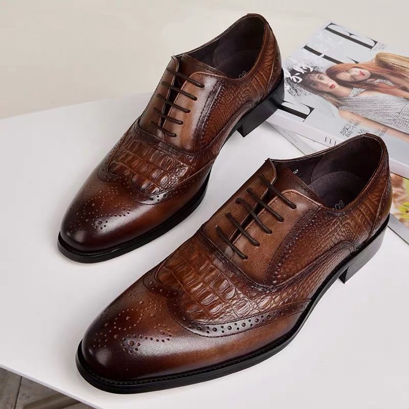 2024 Brogue Schoenen Oxford Heren Oude Retro Geklede Krokodillenpatroon Groot Formaat