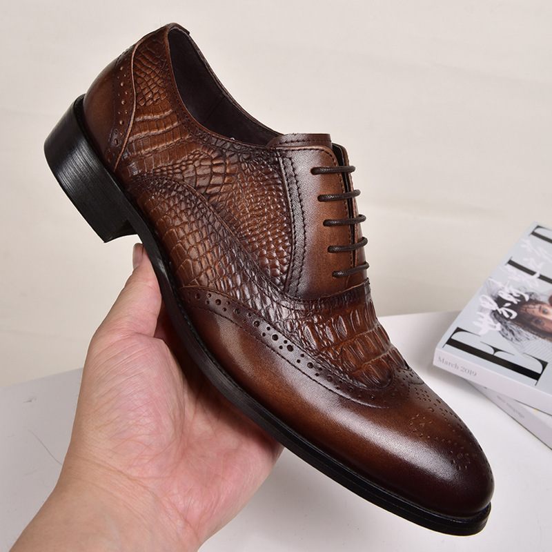 2024 Brogue Schoenen Oxford Heren Oude Retro Geklede Krokodillenpatroon Groot Formaat