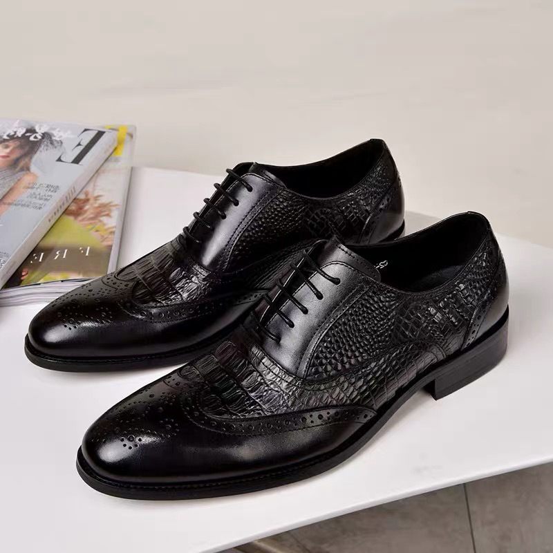 2024 Brogue Schoenen Oxford Heren Oude Retro Geklede Krokodillenpatroon Groot Formaat