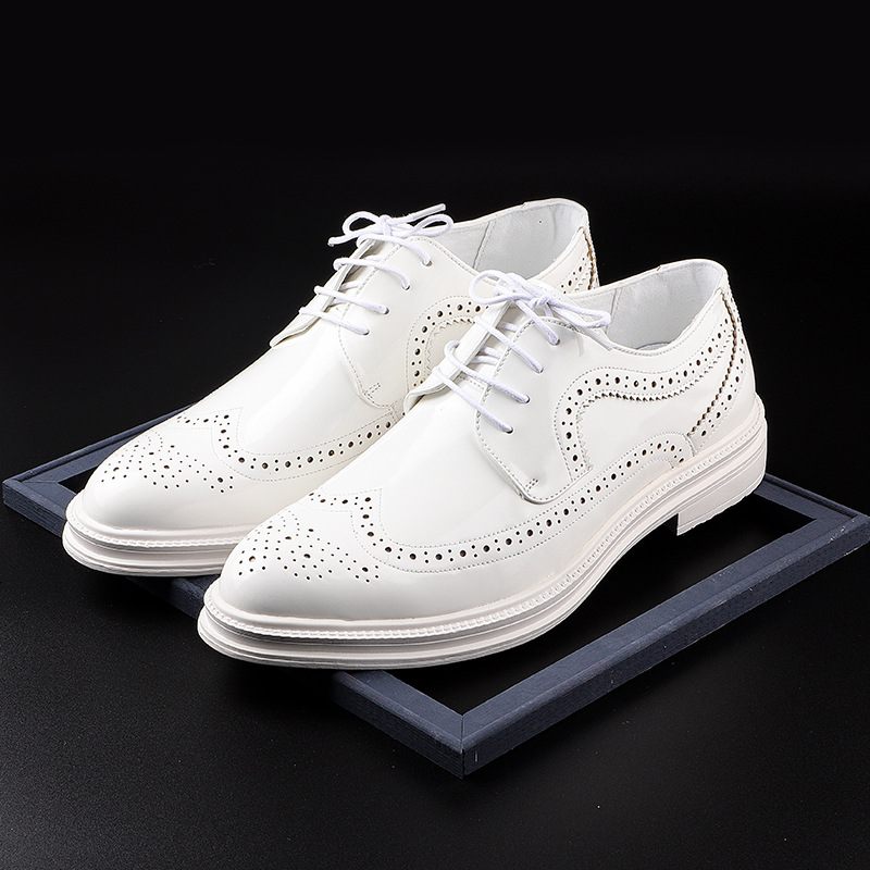 2024 Nieuwe Heren Business Casual Brogue Schoenen Geklede Helder Leer Wit Zwart