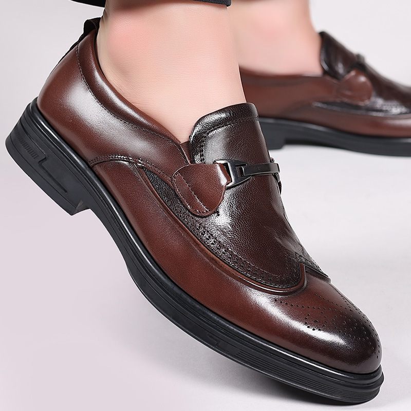 Brogue Schoenen Formele Herenschoenen Nieuwe Business Casual Heren Lederen Slip-on Ademende Trouwschoenen