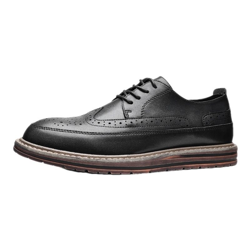 Brogue Schoenen Gesneden Herenschoenen Dikke Zool Lace Up Leer Zwart Business Formele Casual Dress