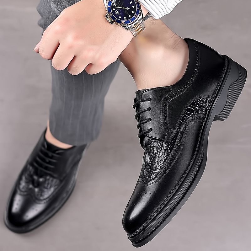 Brogue Schoenen Heren Lederen Zakelijke Formele Jurk Gesneden Veter Ademend Trendy Oxford