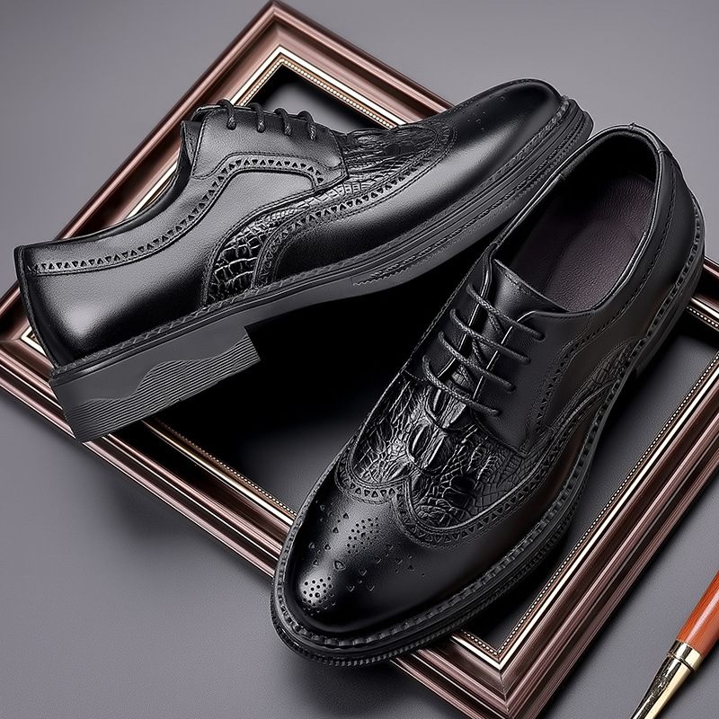 Brogue Schoenen Heren Lederen Zakelijke Formele Jurk Gesneden Veter Ademend Trendy Oxford