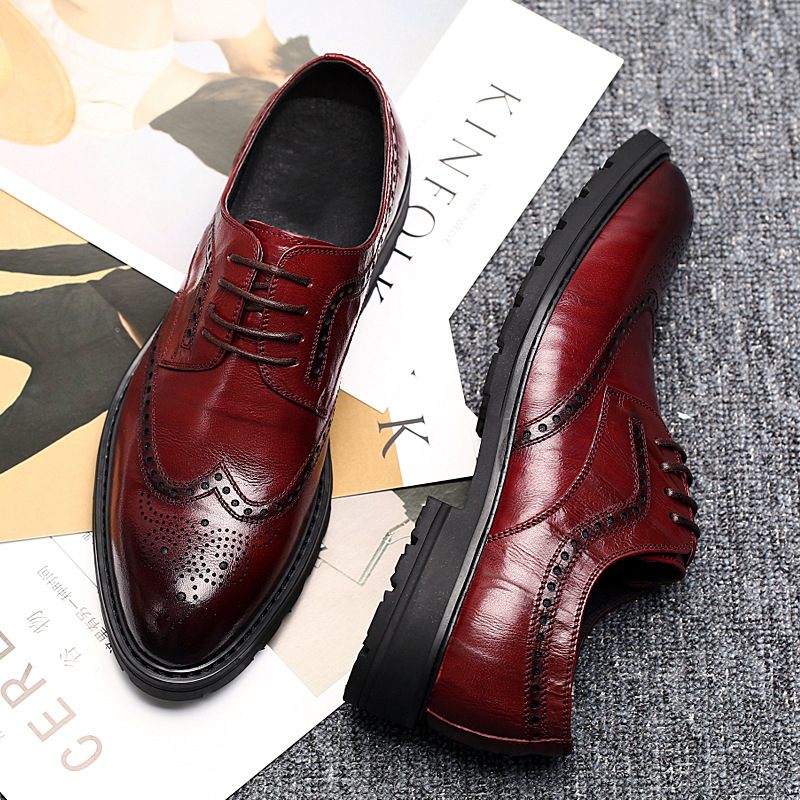 Brogue Schoenen Herenschoenen Nette Heren Herfst Leer Trend Wijnrood Casual Business Geklede