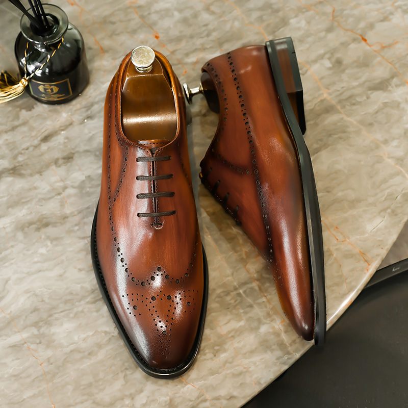 Business Carved Brogue-schoenen Voor Heren Geklede Herenschoenen Formele Spitse Neus Gewreven Handgemaakte Lederen Oxford-herenschoenen