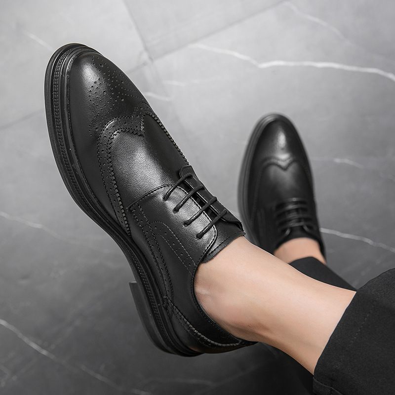 Business Casual Schoenen Heren 2024 Winter Nieuwe Lederen Brogue Puntschoen Geklede Herenschoenen Innerlijke Verhoging