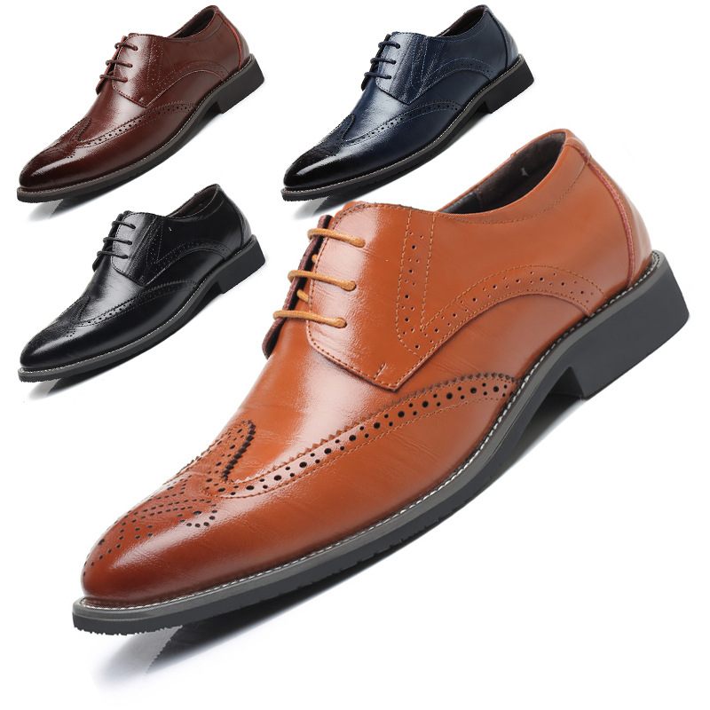 Grote Maten Zakelijke Formele Casual Platte Schoenen Brogue Mode Herenschoenen Met Veters