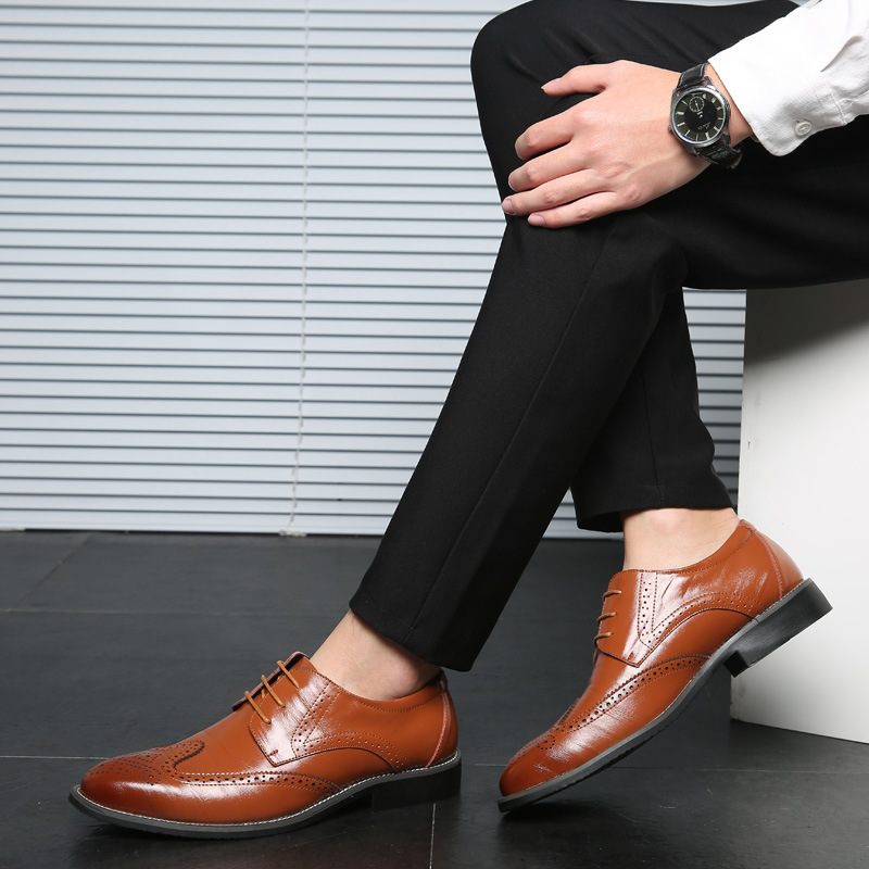 Grote Maten Zakelijke Formele Casual Platte Schoenen Brogue Mode Herenschoenen Met Veters