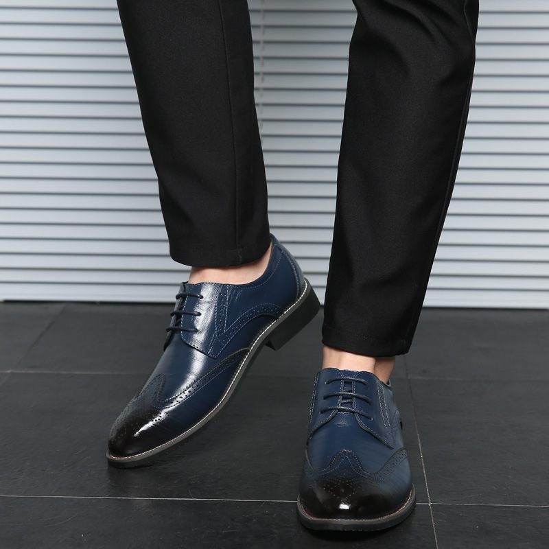 Grote Maten Zakelijke Formele Casual Platte Schoenen Brogue Mode Herenschoenen Met Veters