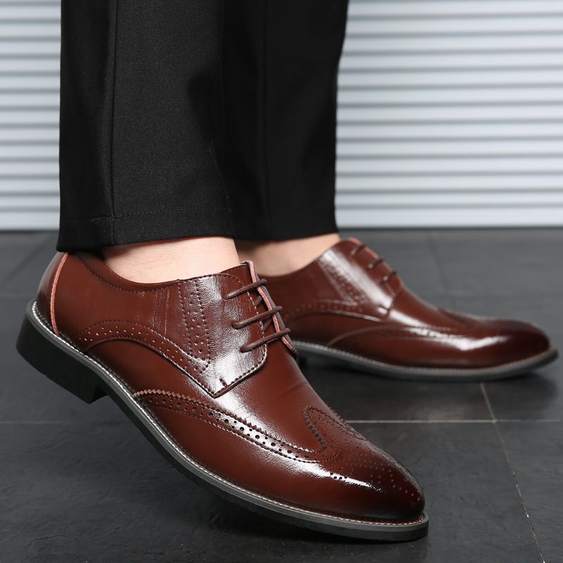 Grote Maten Zakelijke Formele Casual Platte Schoenen Brogue Mode Herenschoenen Met Veters