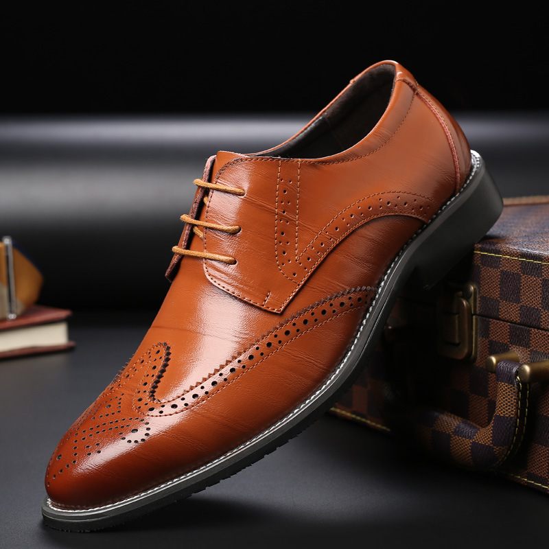 Grote Maten Zakelijke Formele Casual Platte Schoenen Brogue Mode Herenschoenen Met Veters