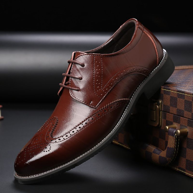 Grote Maten Zakelijke Formele Casual Platte Schoenen Brogue Mode Herenschoenen Met Veters