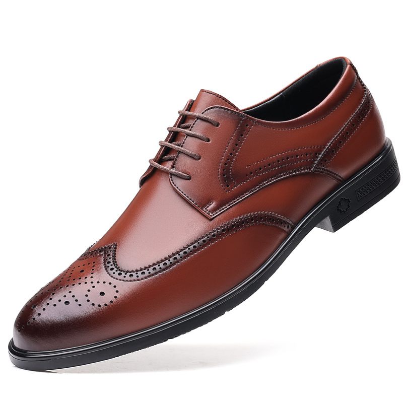 Jurk Schoenen Heren Lente Nieuwe Herenschoenen Leer Ademend Brogue Gesneden Zakelijke Formele Casual Mannen