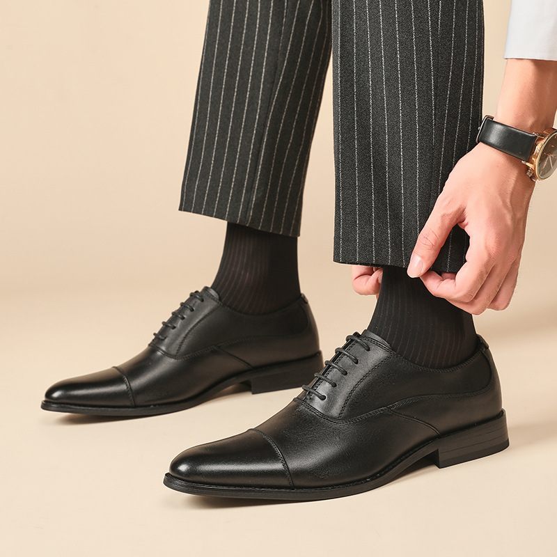 Koeienhuid Houten Root Business Formele Kleding Schoenen Mannen Echt Leer Oxford Puntige Herenschoenen Ademend