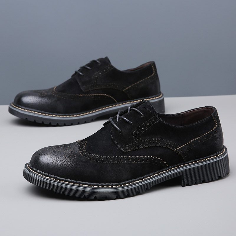 Lente En Herfst Brogue Schoenen Heren Lederen Zakelijke Geklede Retro Spitse Neus Trend