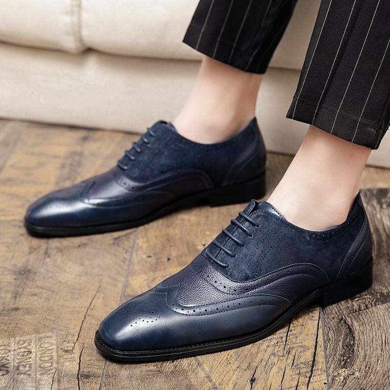 Mannen Plus Size Formele Jurk Puntige Neus Geklede Schoenen Retro Zakelijke Carrière Oxford Mode Splicing