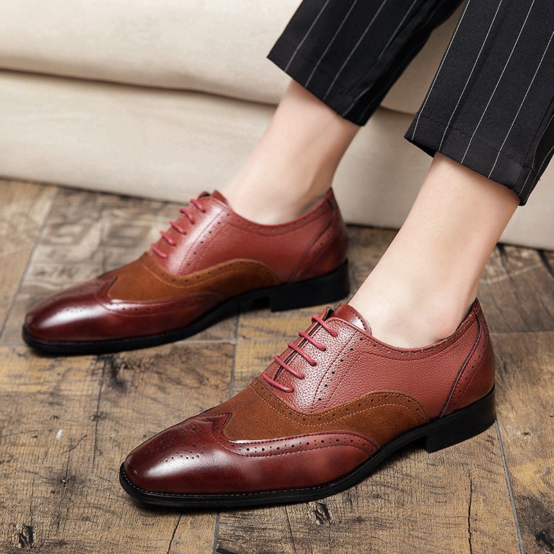 Mannen Plus Size Formele Jurk Puntige Neus Geklede Schoenen Retro Zakelijke Carrière Oxford Mode Splicing