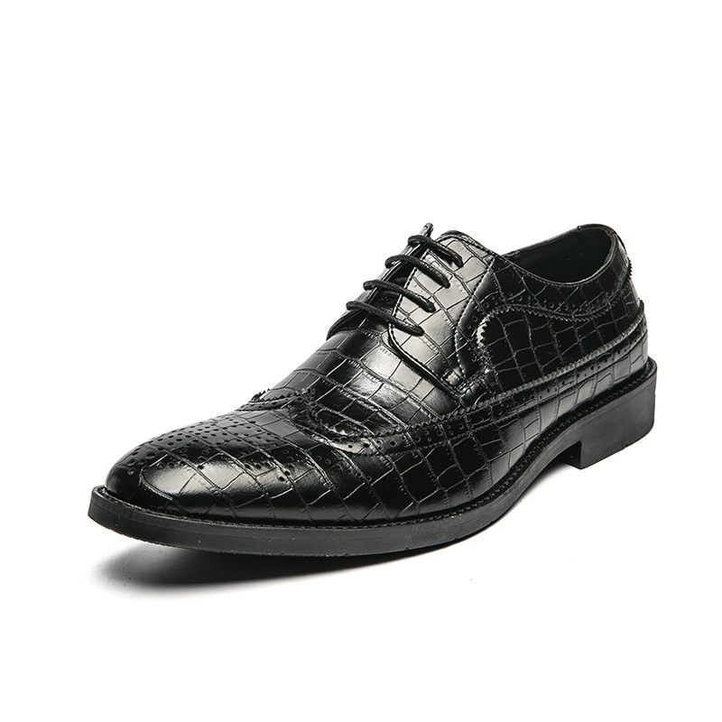 Nieuwe Mannen Plus Size Formele Kleding Schoenen Mode Retro Brogue Geruite Stiksels Lace Up Spitse Neus