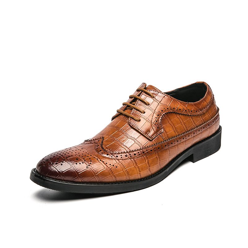 Nieuwe Mannen Plus Size Formele Kleding Schoenen Mode Retro Brogue Geruite Stiksels Lace Up Spitse Neus