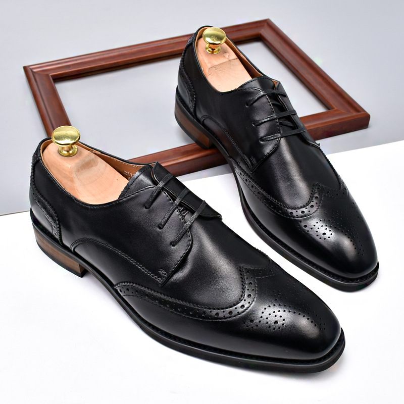 Vierkante Neus Geklede Schoenen Herenschoenen Brogue Casual Leer Zakelijke Formele Slijtage Mannen Gesneden Bruiloft High-end