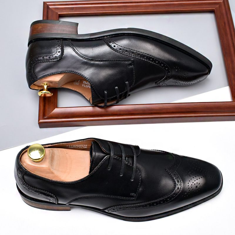 Vierkante Neus Geklede Schoenen Herenschoenen Brogue Casual Leer Zakelijke Formele Slijtage Mannen Gesneden Bruiloft High-end