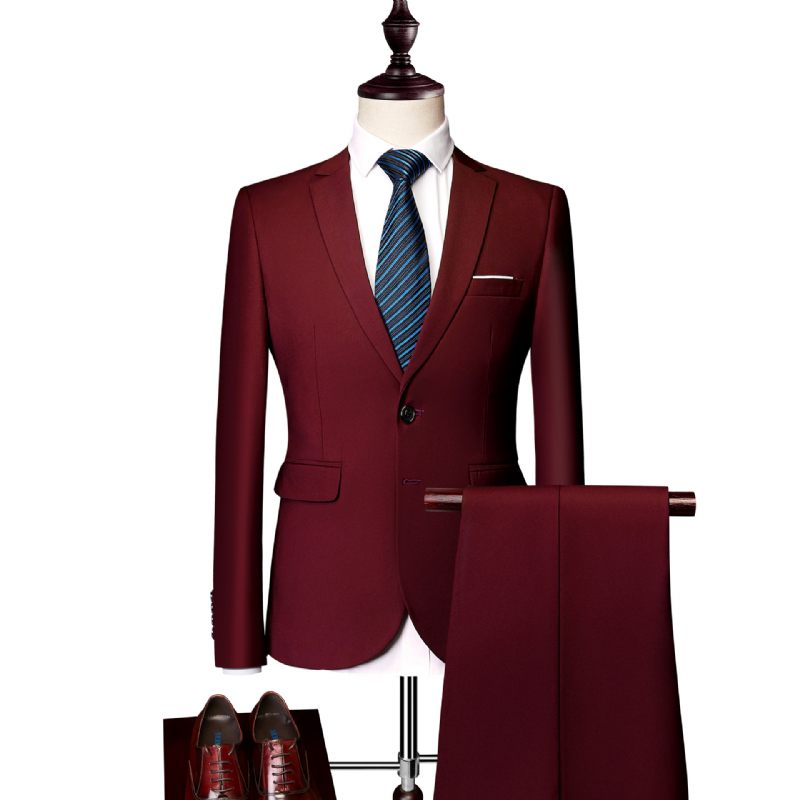 2024 Herenkostuum Business Casual Effen Kleur Tweedelige Set