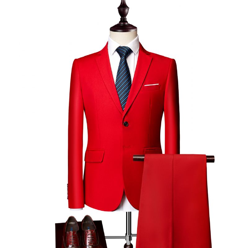 2024 Herenkostuum Business Casual Effen Kleur Tweedelige Set