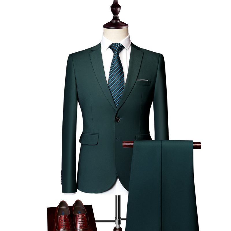 2024 Herenkostuum Business Casual Effen Kleur Tweedelige Set