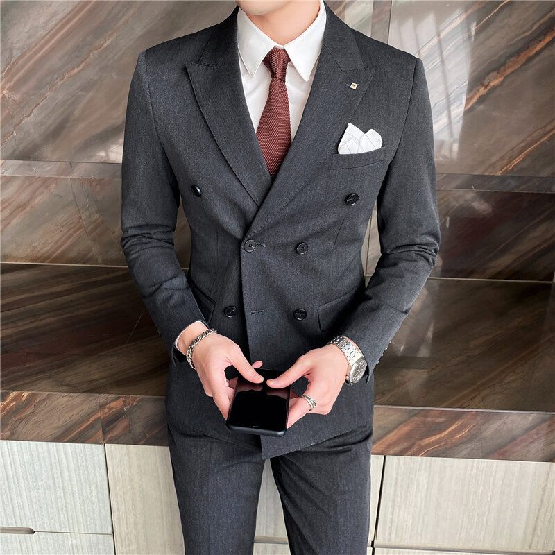 Driedelig Herenpak Slim Fit Professionele Jurk Getuige Bruidegom Trouwjurk Dubbele Rij Knopen