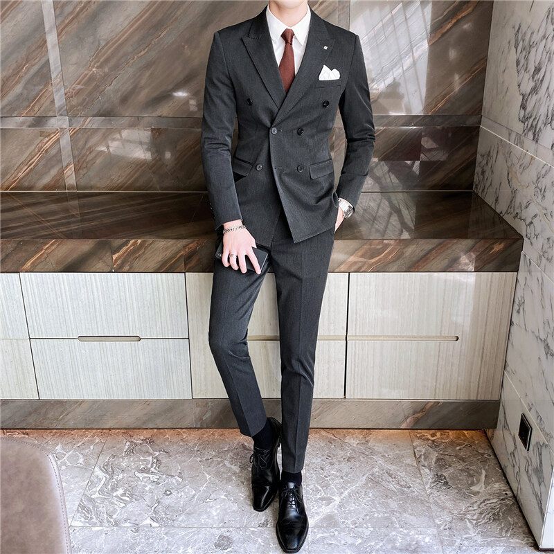 Driedelig Herenpak Slim Fit Professionele Jurk Getuige Bruidegom Trouwjurk Dubbele Rij Knopen