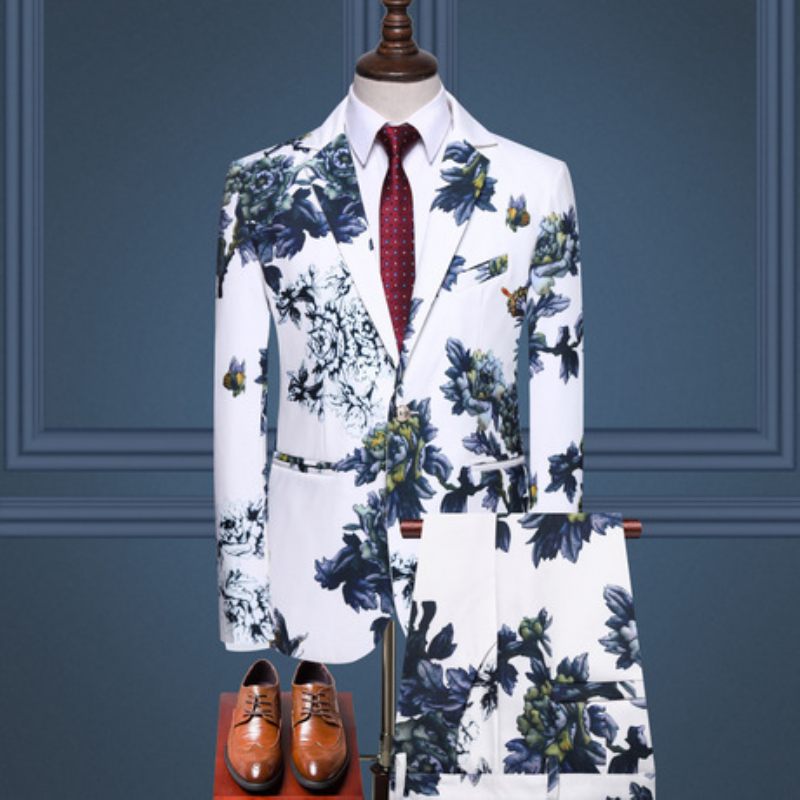 Herenkostuum Casual Floral Business Host Wedding Suit