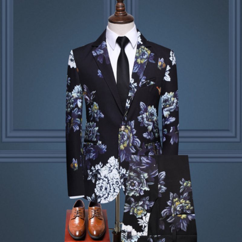 Herenkostuum Casual Floral Business Host Wedding Suit