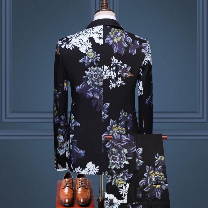 Herenkostuum Casual Floral Business Host Wedding Suit