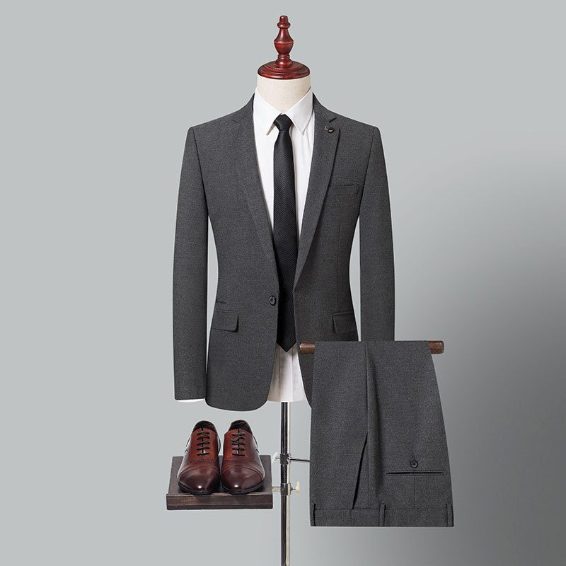 Herenkostuum Tweedelig Grijs Geborduurd Geborsteld Slim Fit Elegante Mode